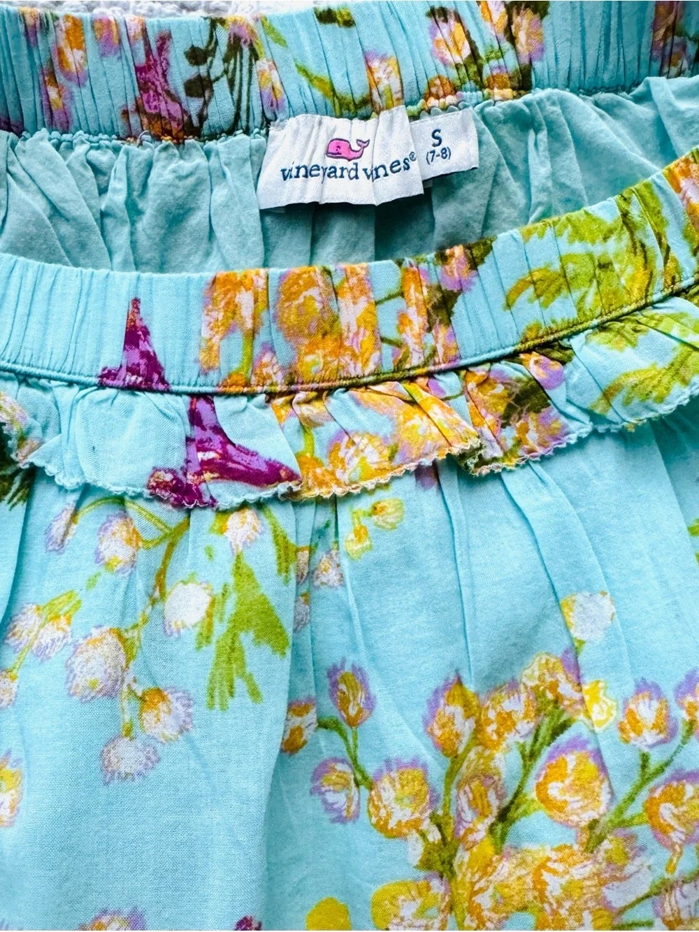 Vineyard Vines Aqua Floral Ruffled Tiered Mini Skirt Girl’s Size 7-8